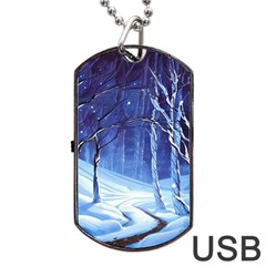 Landscape Outdoors Greeting Card Snow Forest Woods Nature Path Trail Santa s Village Dog Tag Usb Flash (one Side) by Posterlux