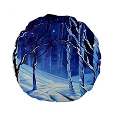 Landscape Outdoors Greeting Card Snow Forest Woods Nature Path Trail Santa s Village Standard 15  Premium Flano Round Cushions by Posterlux