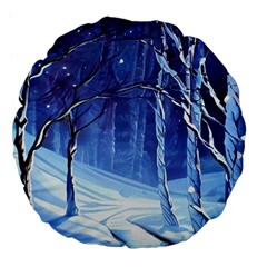 Landscape Outdoors Greeting Card Snow Forest Woods Nature Path Trail Santa s Village Large 18  Premium Flano Round Cushions by Posterlux