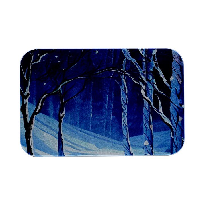 Landscape Outdoors Greeting Card Snow Forest Woods Nature Path Trail Santa s Village Open Lid Metal Box (Silver)  