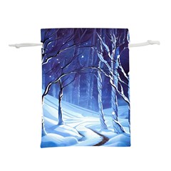 Landscape Outdoors Greeting Card Snow Forest Woods Nature Path Trail Santa s Village Lightweight Drawstring Pouch (m) by Posterlux