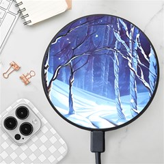 Landscape Outdoors Greeting Card Snow Forest Woods Nature Path Trail Santa s Village Wireless Fast Charger(black) by Posterlux