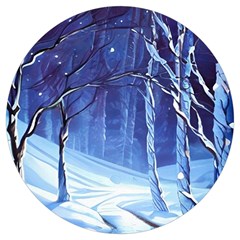 Landscape Outdoors Greeting Card Snow Forest Woods Nature Path Trail Santa s Village Round Trivet by Posterlux