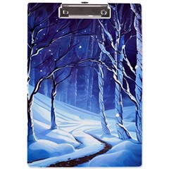 Landscape Outdoors Greeting Card Snow Forest Woods Nature Path Trail Santa s Village A4 Acrylic Clipboard by Posterlux