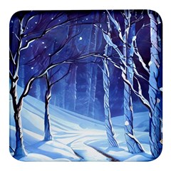 Landscape Outdoors Greeting Card Snow Forest Woods Nature Path Trail Santa s Village Square Glass Fridge Magnet (4 Pack) by Posterlux