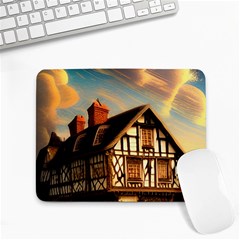 Village House Cottage Medieval Timber Tudor Split Timber Frame Architecture Town Twilight Chimney Small Mousepad by Posterlux