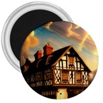 Village House Cottage Medieval Timber Tudor Split timber Frame Architecture Town Twilight Chimney 3  Magnets Front