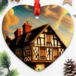 Village House Cottage Medieval Timber Tudor Split timber Frame Architecture Town Twilight Chimney Ornament (Heart) Front