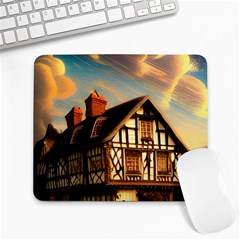 Village House Cottage Medieval Timber Tudor Split Timber Frame Architecture Town Twilight Chimney Large Mousepad by Posterlux