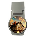 Village House Cottage Medieval Timber Tudor Split timber Frame Architecture Town Twilight Chimney Money Clips (Round)  Front