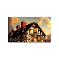 Village House Cottage Medieval Timber Tudor Split Timber Frame Architecture Town Twilight Chimney Sticker Rectangular (10 Pack) by Posterlux