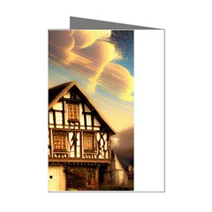 Village House Cottage Medieval Timber Tudor Split Timber Frame Architecture Town Twilight Chimney Mini Greeting Cards (pkg Of 8) by Posterlux