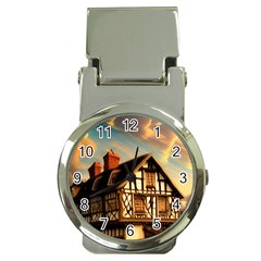 Village House Cottage Medieval Timber Tudor Split Timber Frame Architecture Town Twilight Chimney Money Clip Watches by Posterlux