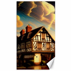 Village House Cottage Medieval Timber Tudor Split Timber Frame Architecture Town Twilight Chimney Canvas 40  X 72  by Posterlux