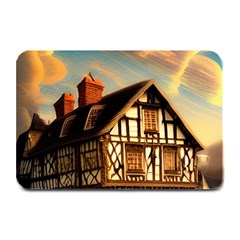 Village House Cottage Medieval Timber Tudor Split Timber Frame Architecture Town Twilight Chimney Plate Mats by Posterlux