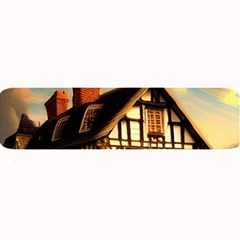 Village House Cottage Medieval Timber Tudor Split Timber Frame Architecture Town Twilight Chimney Large Bar Mat by Posterlux