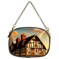 Village House Cottage Medieval Timber Tudor Split Timber Frame Architecture Town Twilight Chimney Chain Purse (two Sides) by Posterlux