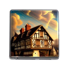 Village House Cottage Medieval Timber Tudor Split Timber Frame Architecture Town Twilight Chimney Memory Card Reader (square 5 Slot) by Posterlux