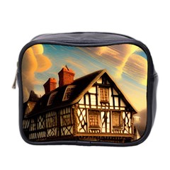 Village House Cottage Medieval Timber Tudor Split Timber Frame Architecture Town Twilight Chimney Mini Toiletries Bag (two Sides) by Posterlux