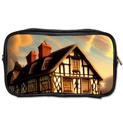 Village House Cottage Medieval Timber Tudor Split Timber Frame Architecture Town Twilight Chimney Toiletries Bag (one Side) by Posterlux