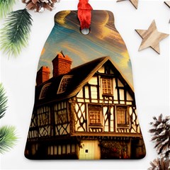 Village House Cottage Medieval Timber Tudor Split Timber Frame Architecture Town Twilight Chimney Ornament (bell) by Posterlux