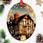 Village House Cottage Medieval Timber Tudor Split timber Frame Architecture Town Twilight Chimney Ornament (Oval Filigree) Front