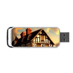 Village House Cottage Medieval Timber Tudor Split Timber Frame Architecture Town Twilight Chimney Portable Usb Flash (one Side) by Posterlux