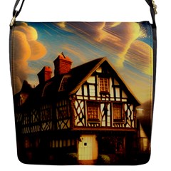 Village House Cottage Medieval Timber Tudor Split Timber Frame Architecture Town Twilight Chimney Flap Closure Messenger Bag (s) by Posterlux