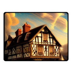 Village House Cottage Medieval Timber Tudor Split Timber Frame Architecture Town Twilight Chimney Two Sides Fleece Blanket (small) by Posterlux