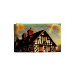 Village House Cottage Medieval Timber Tudor Split Timber Frame Architecture Town Twilight Chimney Cosmetic Bag (xs) by Posterlux