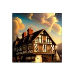 Village House Cottage Medieval Timber Tudor Split timber Frame Architecture Town Twilight Chimney Satin Bandana Scarf 22  x 22  Front