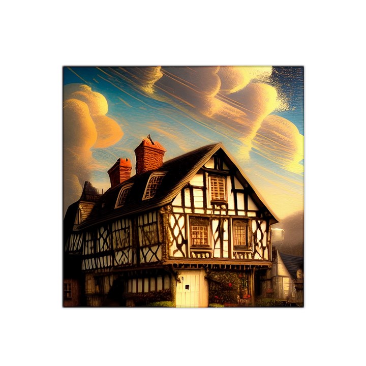 Village House Cottage Medieval Timber Tudor Split timber Frame Architecture Town Twilight Chimney Satin Bandana Scarf 22  x 22 