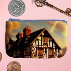 Village House Cottage Medieval Timber Tudor Split Timber Frame Architecture Town Twilight Chimney Large Coin Purse by Posterlux