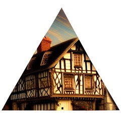 Village House Cottage Medieval Timber Tudor Split Timber Frame Architecture Town Twilight Chimney Wooden Puzzle Triangle by Posterlux