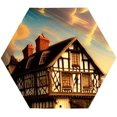 Village House Cottage Medieval Timber Tudor Split Timber Frame Architecture Town Twilight Chimney Wooden Puzzle Hexagon by Posterlux