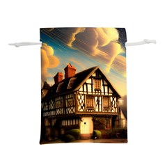 Village House Cottage Medieval Timber Tudor Split Timber Frame Architecture Town Twilight Chimney Lightweight Drawstring Pouch (l) by Posterlux