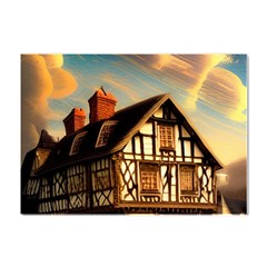 Village House Cottage Medieval Timber Tudor Split Timber Frame Architecture Town Twilight Chimney Crystal Sticker (a4) by Posterlux