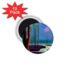 Artwork Outdoors Night Trees Setting Scene Forest Woods Light Moonlight Nature 1 75  Magnets (10 Pack)  by Posterlux