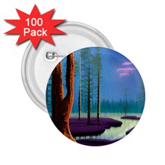 Artwork Outdoors Night Trees Setting Scene Forest Woods Light Moonlight Nature 2 25  Buttons (100 Pack) 