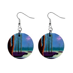 Artwork Outdoors Night Trees Setting Scene Forest Woods Light Moonlight Nature Mini Button Earrings by Posterlux