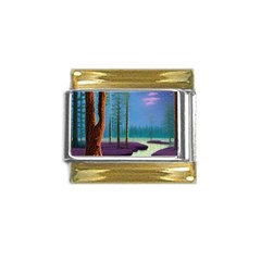 Artwork Outdoors Night Trees Setting Scene Forest Woods Light Moonlight Nature Gold Trim Italian Charm (9mm) by Posterlux