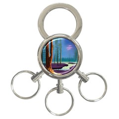 Artwork Outdoors Night Trees Setting Scene Forest Woods Light Moonlight Nature 3-ring Key Chain by Posterlux