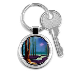 Artwork Outdoors Night Trees Setting Scene Forest Woods Light Moonlight Nature Key Chain (round) by Posterlux