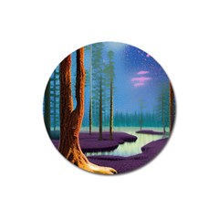 Artwork Outdoors Night Trees Setting Scene Forest Woods Light Moonlight Nature Magnet 3  (round)