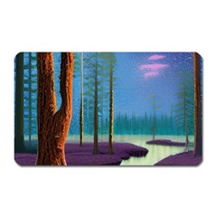 Artwork Outdoors Night Trees Setting Scene Forest Woods Light Moonlight Nature Magnet (rectangular) by Posterlux