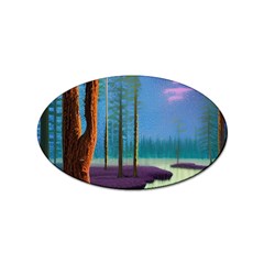 Artwork Outdoors Night Trees Setting Scene Forest Woods Light Moonlight Nature Sticker Oval (10 Pack) by Posterlux