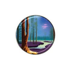 Artwork Outdoors Night Trees Setting Scene Forest Woods Light Moonlight Nature Hat Clip Ball Marker (10 Pack) by Posterlux