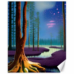 Artwork Outdoors Night Trees Setting Scene Forest Woods Light Moonlight Nature Canvas 16  X 20 