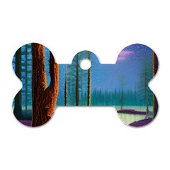 Artwork Outdoors Night Trees Setting Scene Forest Woods Light Moonlight Nature Dog Tag Bone (two Sides)