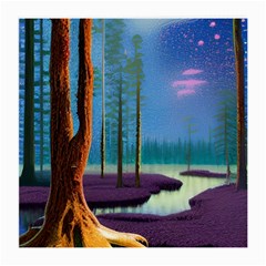 Artwork Outdoors Night Trees Setting Scene Forest Woods Light Moonlight Nature Medium Glasses Cloth by Posterlux